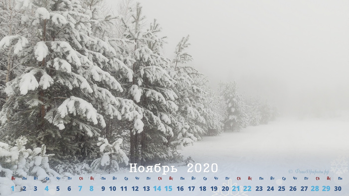 Календарь на ноябрь 2020 - Красивая зима в Томском лесу